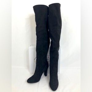 Steve Madden Over The Knee Black Heels - Suede